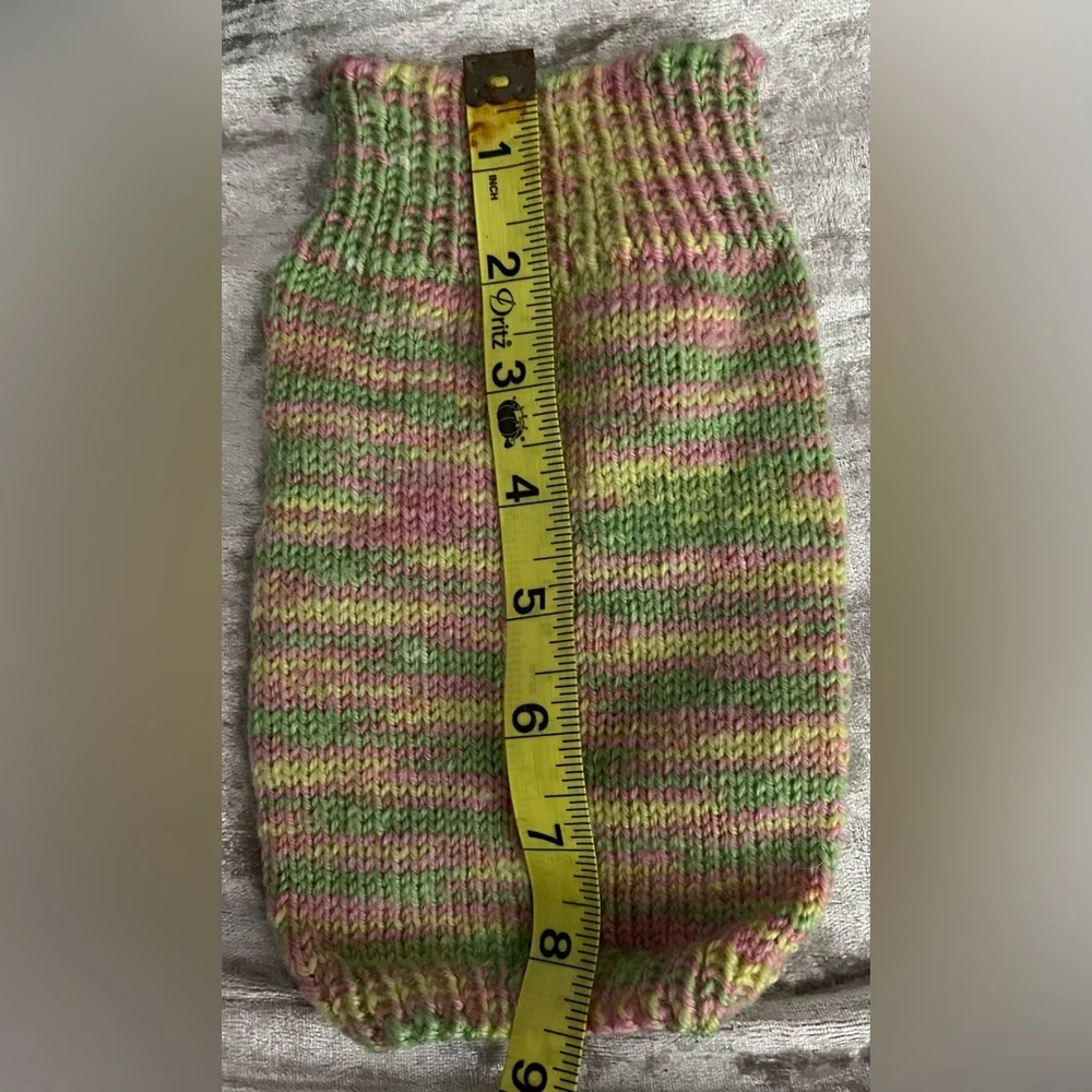 Multicolor Hand-Knit Pet Sweater Mock Neck Dog Cat Small New